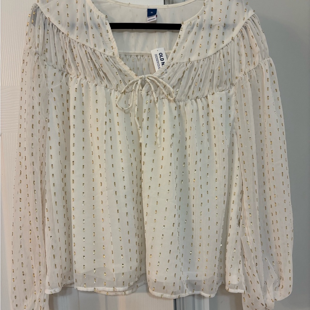 Old Navy Ivory Blouse with Metallic Details